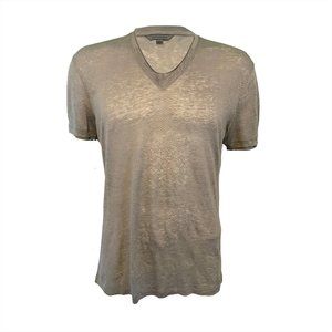 JOHN VARVATOS Mens Khaki Wooster V-Neck Linen T-Shirt, Medium